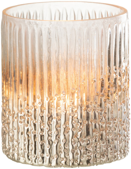 Photophore rose et argenté en verre côtelé 10x12 - 2