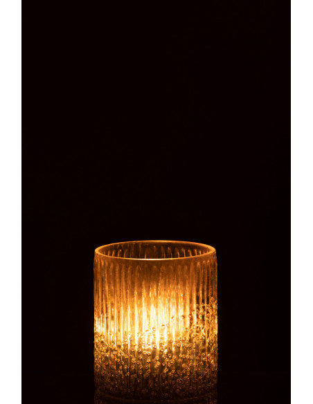 Photophore rose et argenté en verre côtelé 10x12 - 3