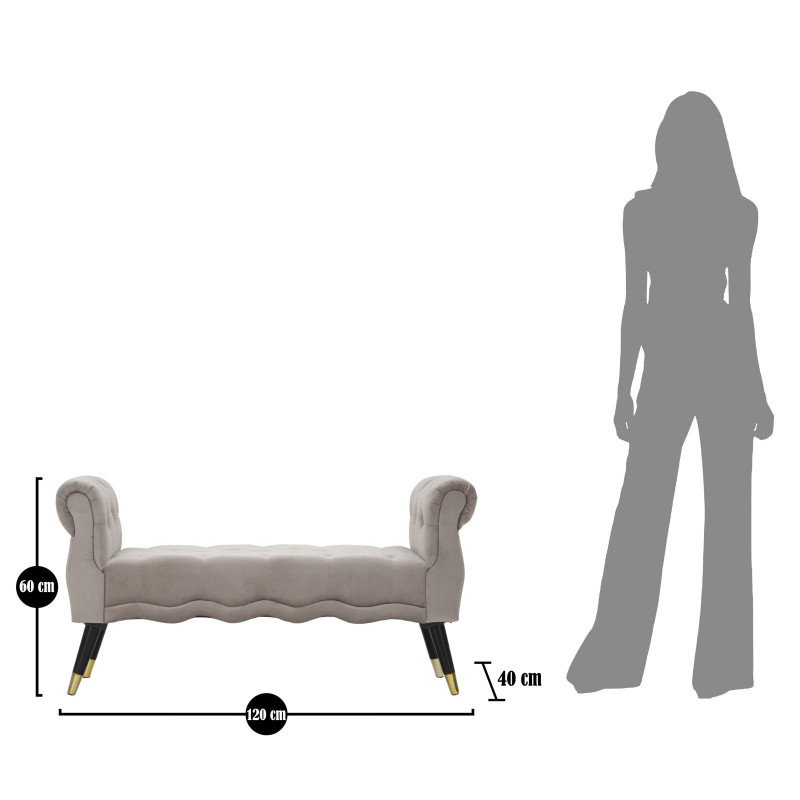 Banquette moderne 2 places en Velours Gris Capitonné Métal Doré Noir Paris - 9