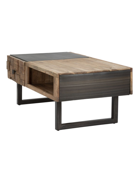 Table basse moderne 2 tiroirs 1 niche en Bois d'acacia Marron Métal Noir Mumbai 