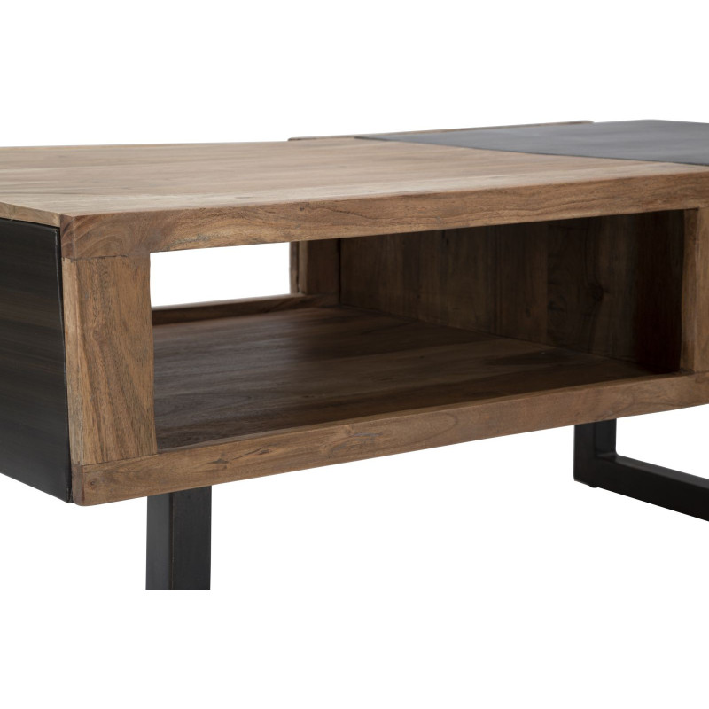 Table basse moderne 2 tiroirs 1 niche en Bois d'acacia Marron Métal Noir Mumbai 