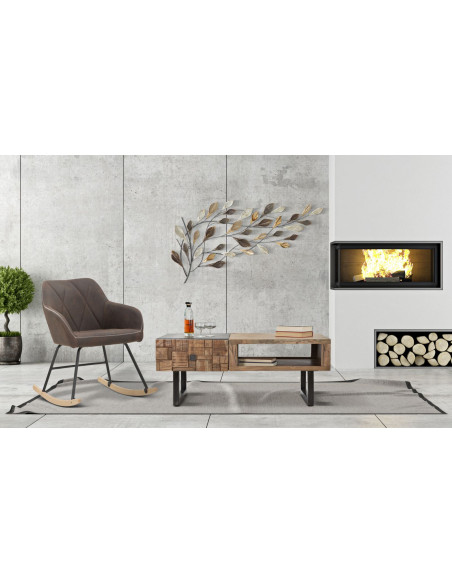 Table basse moderne 2 tiroirs 1 niche en Bois d'acacia Marron Métal Noir Mumbai 