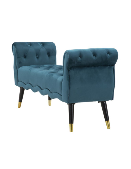 Banquette moderne 2 places en Velours Bleu canard Capitonné Métal Doré Noir Paris 