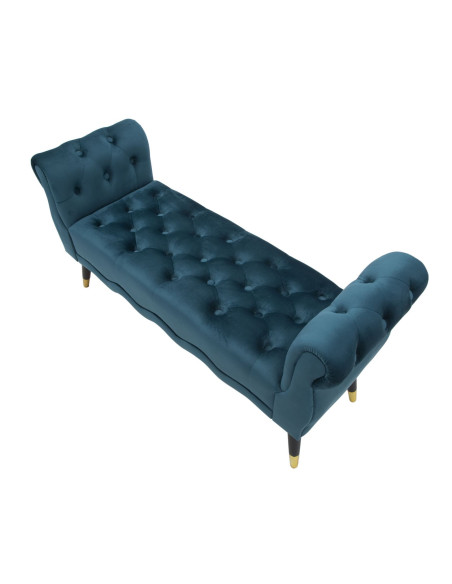 Banquette moderne 2 places en Velours Bleu canard Capitonné Métal Doré Noir Paris 