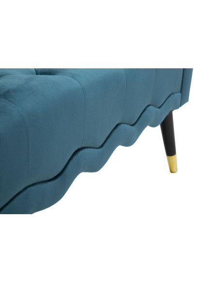 Banquette moderne 2 places en Velours Bleu canard Capitonné Métal Doré Noir Paris 