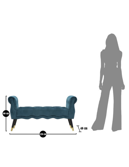 Banquette moderne 2 places en Velours Bleu canard Capitonné Métal Doré Noir Paris 