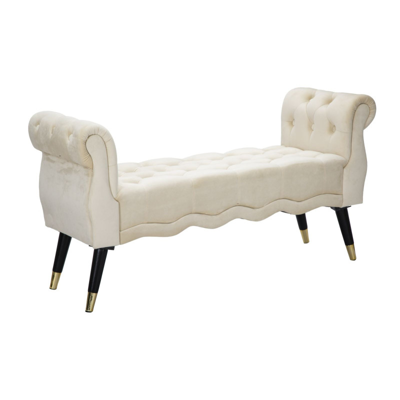 Banquette moderne 2 places en Velours Blanc crème Capitonné Métal Doré Noir Paris 