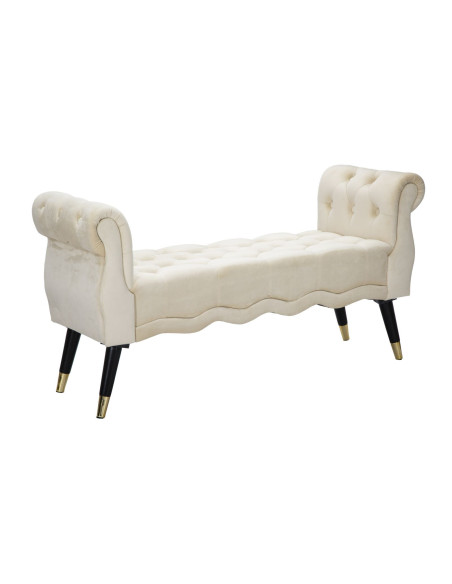 Banquette moderne 2 places en Velours Blanc crème Capitonné Métal Doré Noir Paris 