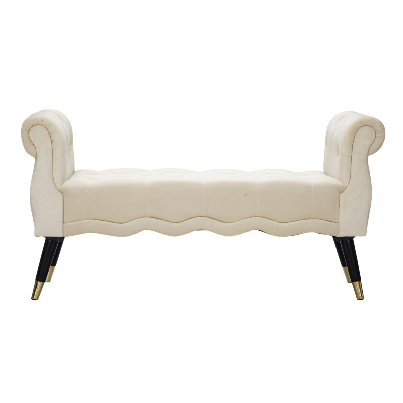 Banquette moderne 2 places en Velours Blanc crème Capitonné Métal Doré Noir Paris 