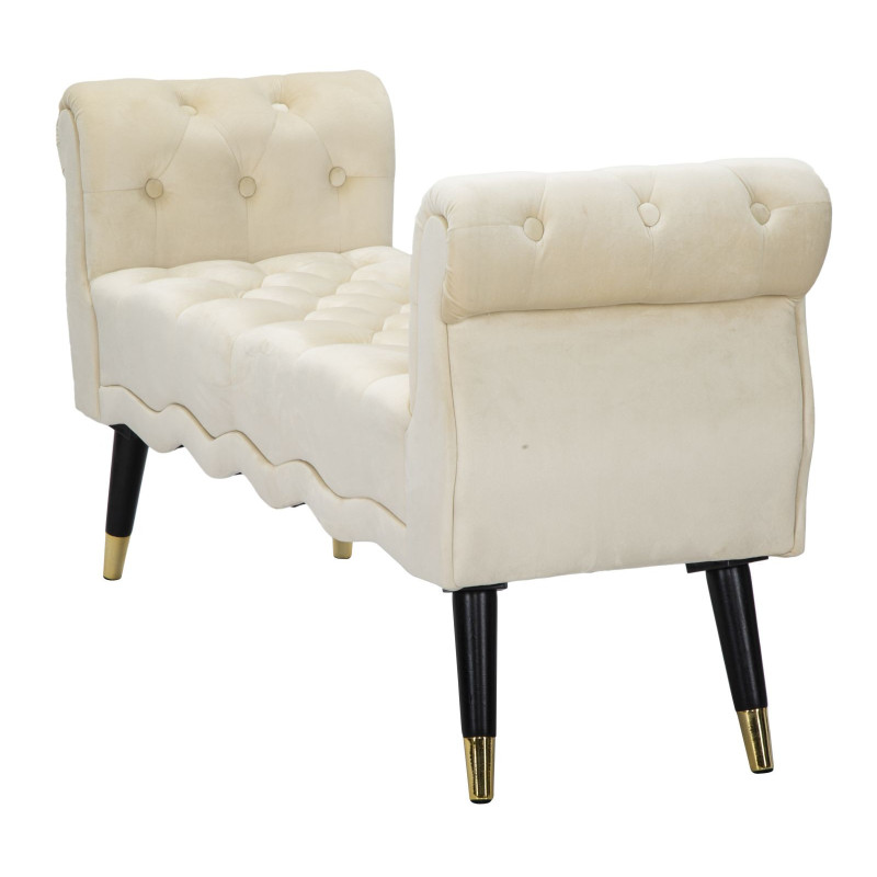 Banquette moderne 2 places en Velours Blanc crème Capitonné Métal Doré Noir Paris 