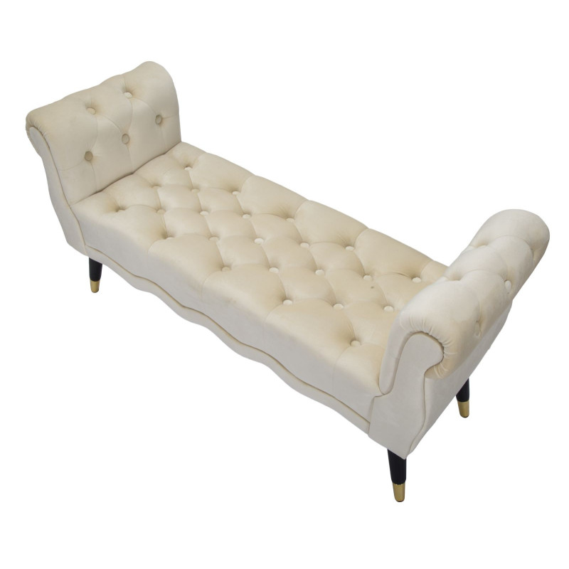 Banquette moderne 2 places en Velours Blanc crème Capitonné Métal Doré Noir Paris 