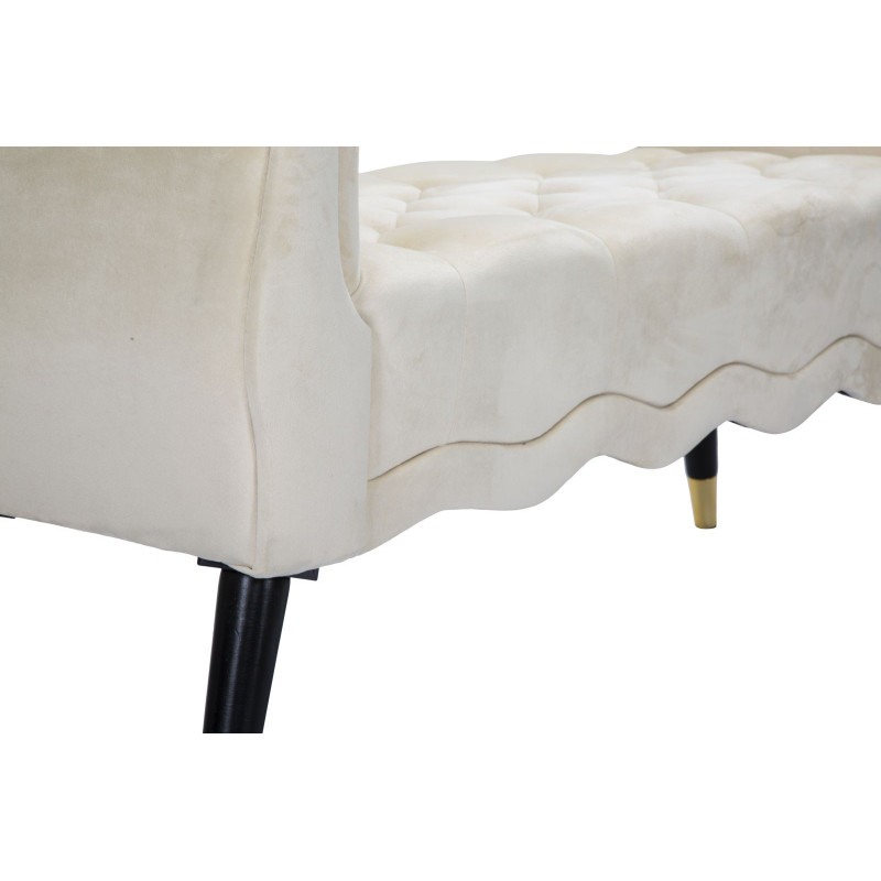 Banquette moderne 2 places en Velours Blanc crème Capitonné Métal Doré Noir Paris 