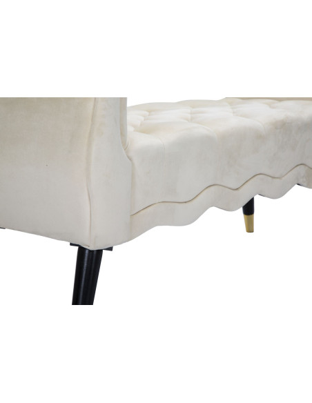 Banquette moderne 2 places en Velours Blanc crème Capitonné Métal Doré Noir Paris 