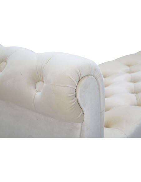 Banquette moderne 2 places en Velours Blanc crème Capitonné Métal Doré Noir Paris 