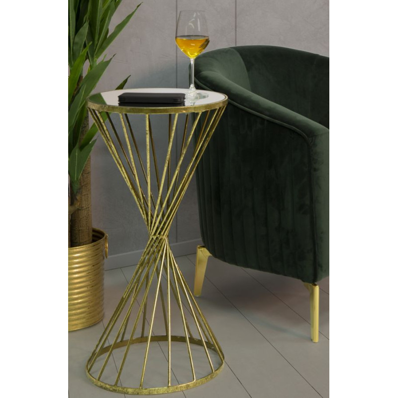 Sellette haute moderne Ronde en Métal Doré Miroir Hypnos 