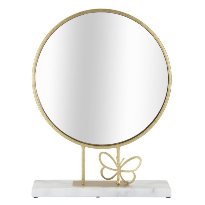 Miroir original à poser Rond en Métal Doré Marbre Blanc Butterfly 