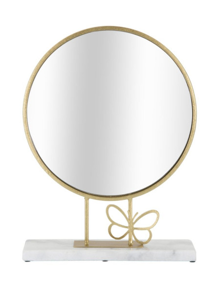Miroir original à poser Rond en Métal Doré Marbre Blanc Butterfly 