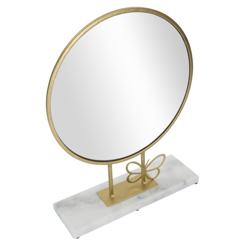 Miroir original à poser Rond en Métal Doré Marbre Blanc Butterfly 