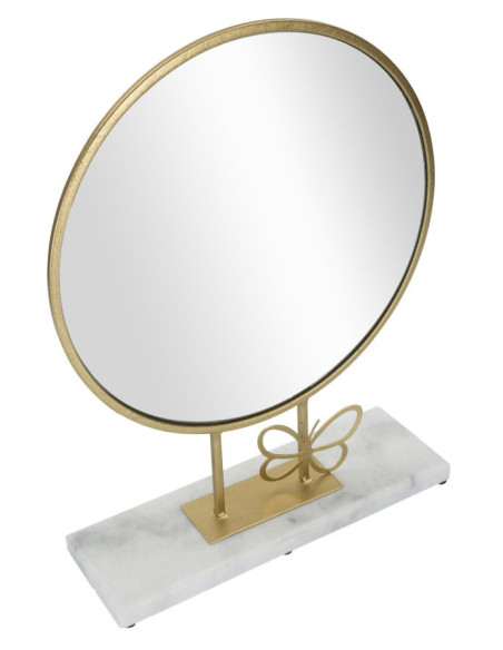 Miroir original à poser Rond en Métal Doré Marbre Blanc Butterfly 