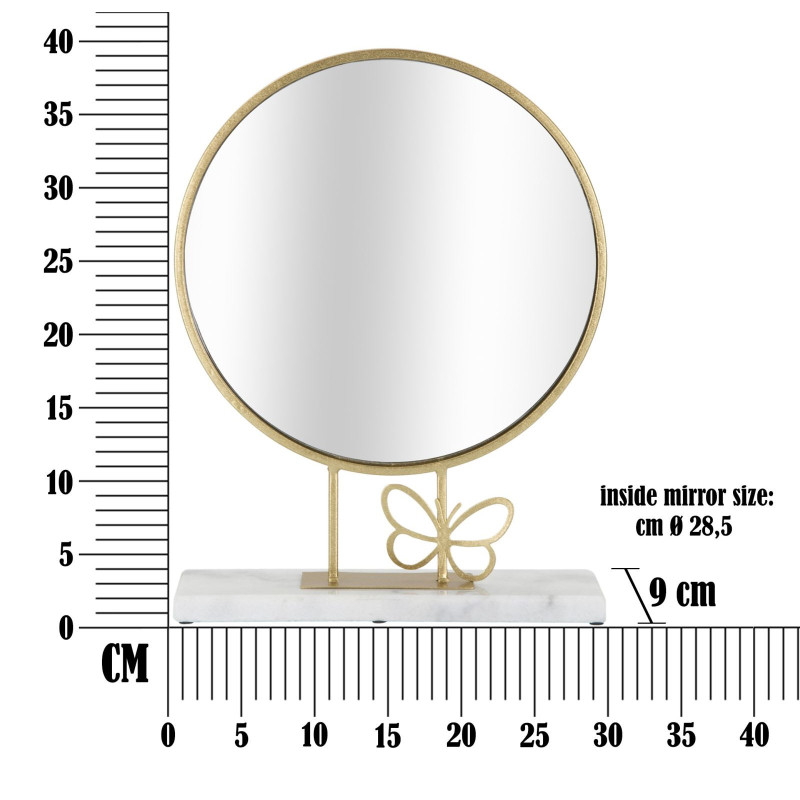 Miroir original à poser Rond en Métal Doré Marbre Blanc Butterfly 