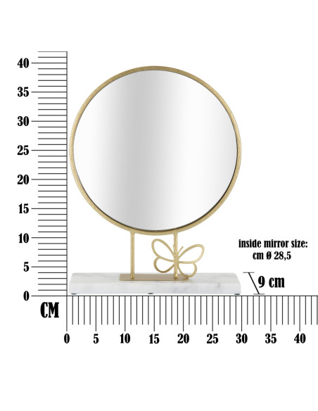 Miroir original à poser Rond en Métal Doré Marbre Blanc Butterfly 