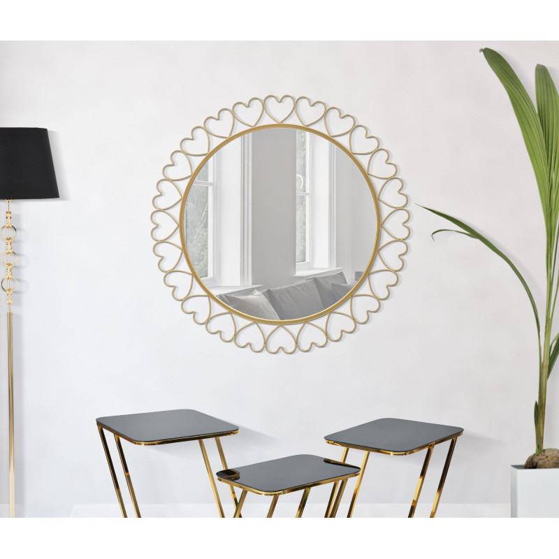 Miroir mural original Coeurs XL Rond 80x80 en Métal Doré Hearts 