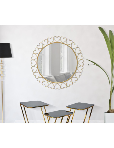 Miroir mural original Coeurs XL Rond 80x80 en Métal Doré Hearts 