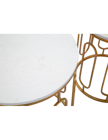 Table d'appoint moderne Ronde en Marbre Blanc Métal Doré Tory (Lot de 2) 