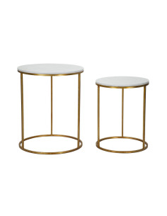 Table d'appoint moderne Ronde en Marbre Blanc Métal Doré Simply (Lot de 2) 