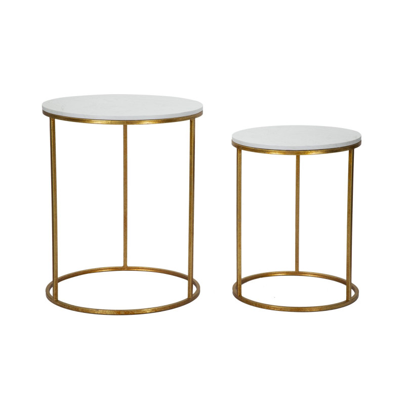 Table d'appoint moderne Ronde en Marbre Blanc Métal Doré Simply (Lot de 2) 