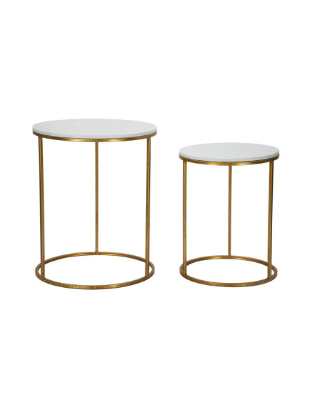 Table d'appoint moderne Ronde en Marbre Blanc Métal Doré Simply (Lot de 2) 