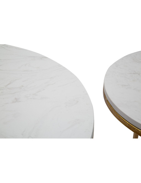 Table d'appoint moderne Ronde en Marbre Blanc Métal Doré Simply (Lot de 2) 