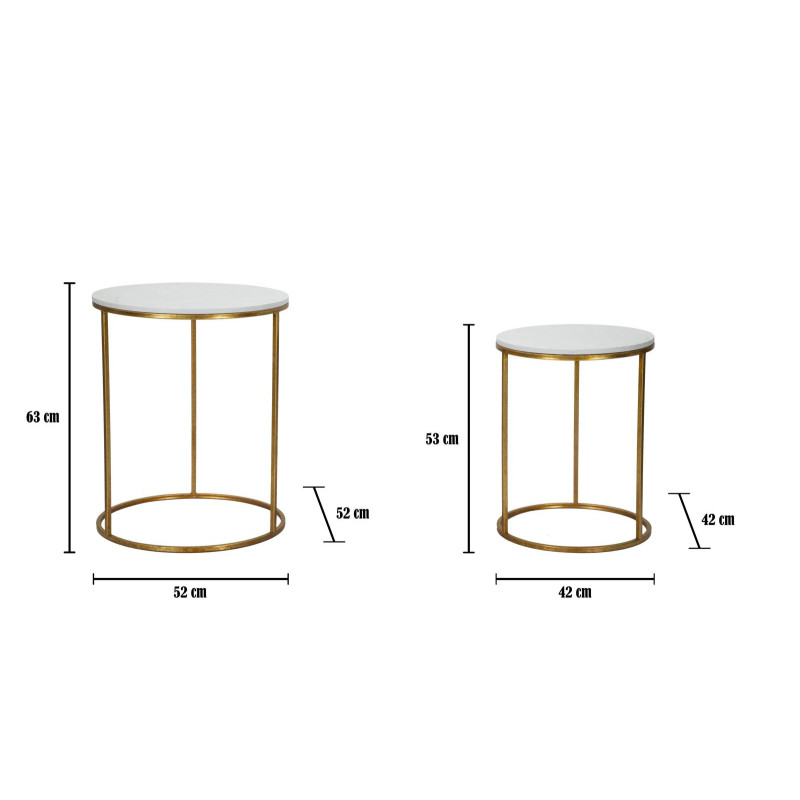 Table d'appoint moderne Ronde en Marbre Blanc Métal Doré Simply (Lot de 2) 