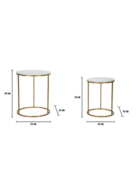 Table d'appoint moderne Ronde en Marbre Blanc Métal Doré Simply (Lot de 2) 