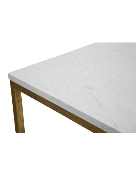 Table d'appoint moderne Carrée 1 étagère en Marbre Blanc Métal Doré Verre Double 