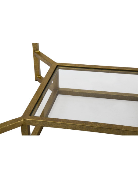 Table d'appoint moderne Carrée 1 étagère en Marbre Blanc Métal Doré Verre Double 