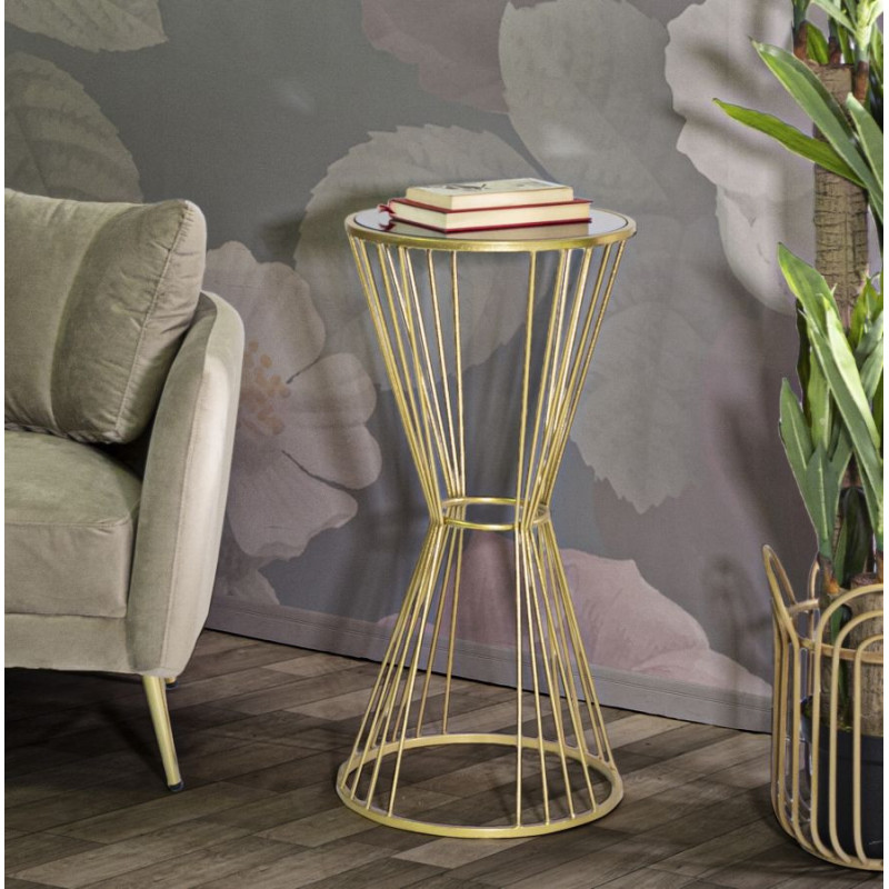 Sellette haute moderne Ronde Hauteur 100 cm en Métal Doré Miroir Super 