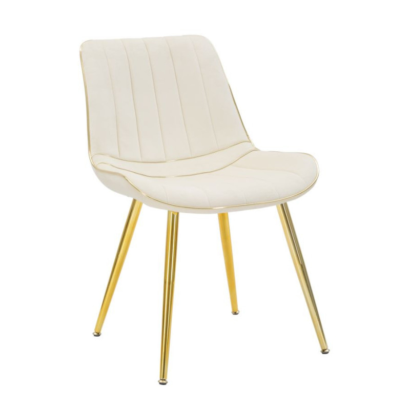 Chaise moderne chic en Velours Blanc crème Métal Doré Paris (Lot de 2) 