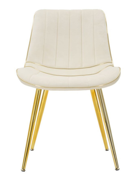Chaise moderne chic en Velours Blanc crème Métal Doré Paris (Lot de 2) 