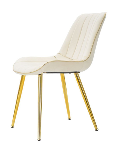 Chaise moderne chic en Velours Blanc crème Métal Doré Paris (Lot de 2) 