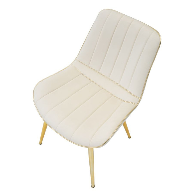 Chaise moderne chic en Velours Blanc crème Métal Doré Paris (Lot de 2) 