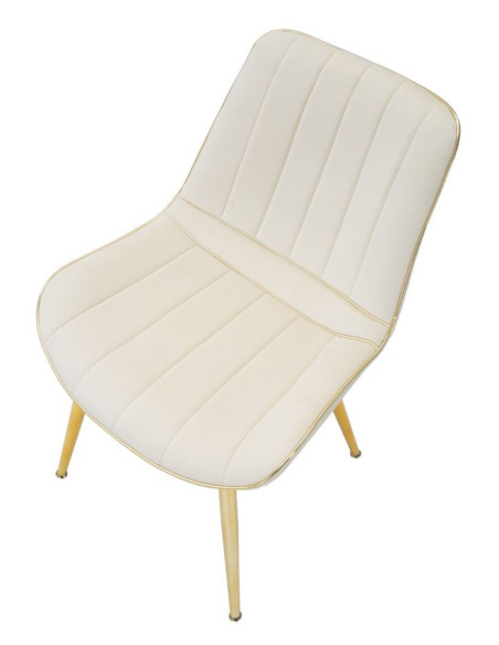 Chaise moderne chic en Velours Blanc crème Métal Doré Paris (Lot de 2) 