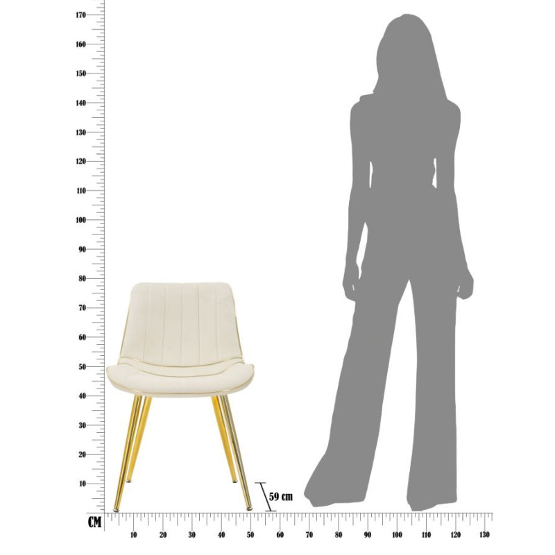 Chaise moderne chic en Velours Blanc crème Métal Doré Paris (Lot de 2) 