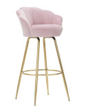 Tabouret de bar original Coquillage en Velours Rose Métal Doré Vienna