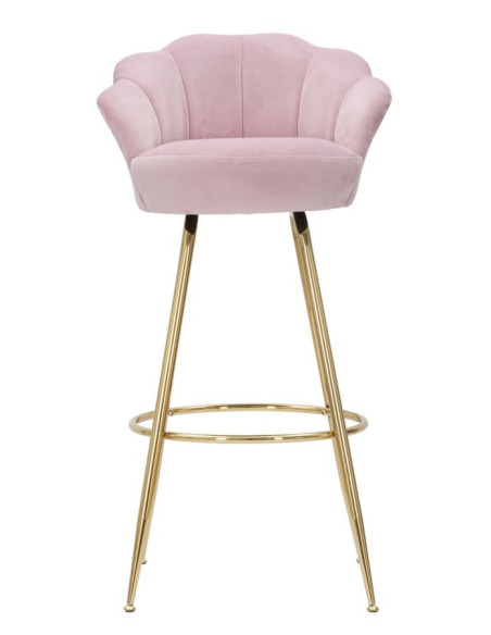 Tabouret de bar original Coquillage en Velours Rose Métal Doré Vienna 