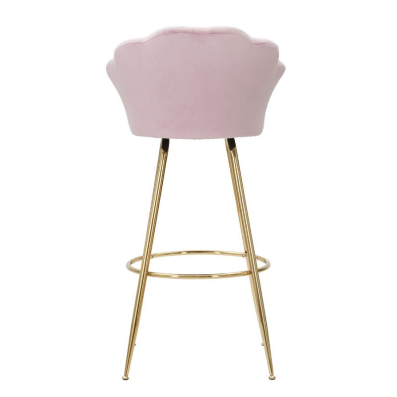 Tabouret de bar original Coquillage en Velours Rose Métal Doré Vienna 