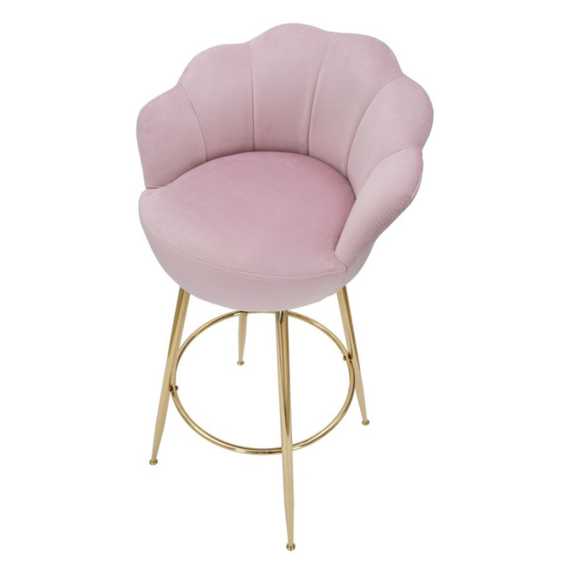Tabouret de bar original Coquillage en Velours Rose Métal Doré Vienna 