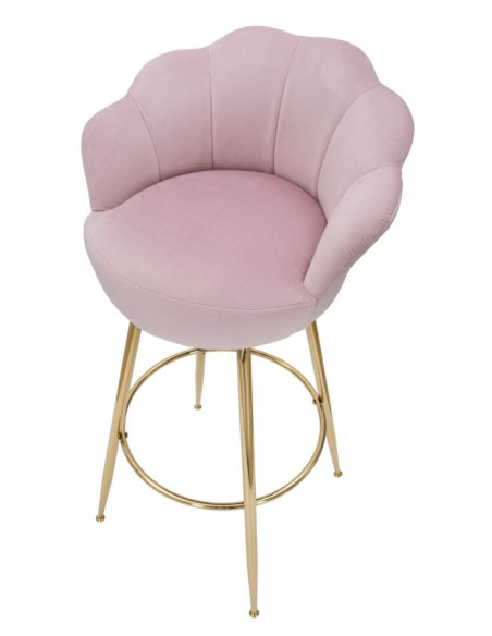 Tabouret de bar original Coquillage en Velours Rose Métal Doré Vienna 