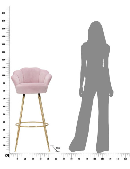 Tabouret de bar original Coquillage en Velours Rose Métal Doré Vienna 
