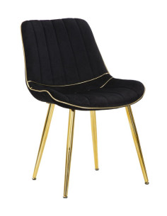 Chaise moderne chic en Velours Noir Métal Doré Paris (Lot de 2) 